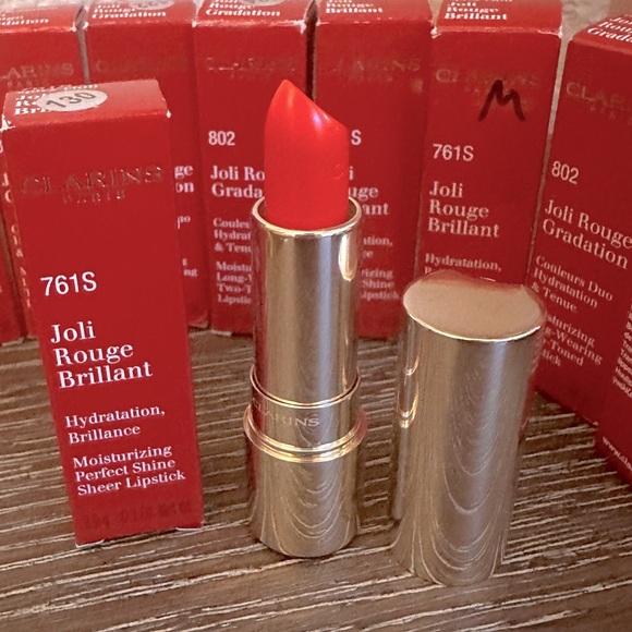 NIB Clarins #761S Joli Rouge Brilliant Lipstick in Spicy Chili - Picture 5 of 5